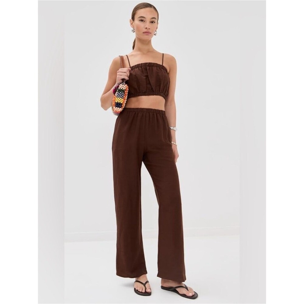 LE BOP Linen wide leg Pants Chocolate Brown Size XXS
